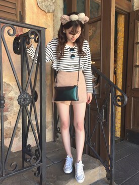 「COACH（コーチ）のアイテム（ショルダーバッグ、グリーン系）」を使った、𝚊 𝚔 𝚊 𝚗 𝚎さん（レディース・158cm）の春コーディネート