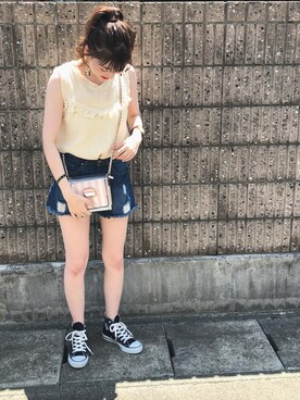 「CONVERSE（コンバース）のconverse コンバース ALL STAR HI オールスター ハイ 3206 BLACK(US)（スニーカー、ブラック系）」を使った、𝚊 𝚔 𝚊 𝚗 𝚎さん（レディース・158cm）の夏コーディネート