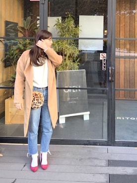 「UNIQLO（ユニクロ）のスリムボーイフレンドフィットアンクルジーンズ（カットオフ）（デニムパンツ、ブルー系）」を使った、𝚊 𝚔 𝚊 𝚗 𝚎さん（レディース・158cm）の冬コーディネート