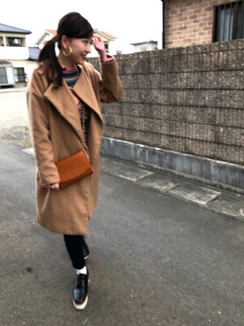 「OZOC（オゾック）の厚底レースアップシューズ（その他シューズ、ブラック系）」を使った、𝚊 𝚔 𝚊 𝚗 𝚎さん（レディース・158cm）の冬コーディネート