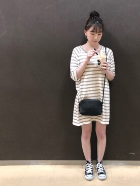 「CONVERSE（コンバース）のCONVERSE コンバース ALL STAR HI オールスター ハイ　（スニーカー、ブラック系）」を使った、𝚊 𝚔 𝚊 𝚗 𝚎さん（レディース・158cm）の夏コーディネート