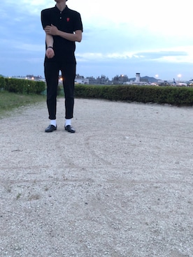 「COMME des GARCONS（コムデギャルソン）のアイテム（ポロシャツ、ブラック系）」を使った、Yuuさん（メンズ・181cm）の夏コーディネート