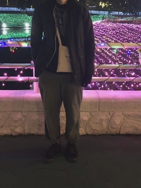 「COMME des GARCONS（コムデギャルソン）のアイテム（スニーカー、ブラック系）」を使った、Yuuさん（メンズ・181cm）の冬コーディネート