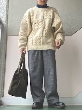 「ツイードパンツ」｜「アイテム（ブーツ）」を使った、陽さん（レディース・157cm）の冬コーディネート