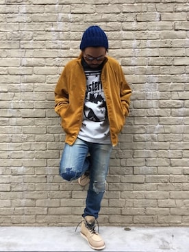 「ビッグサイズコーデ」｜「アイテム（ブルゾン）」を使った、Hさん（メンズ・166cm）の秋コーディネート