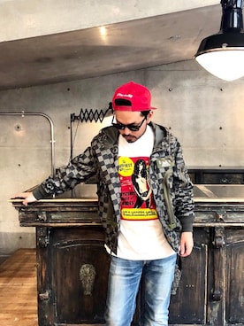 「HYSTERIC GLAMOUR（ヒステリックグラマー）のHYS WHISKY柄 刺繍キャップ（キャップ）」を使った、Hさん（メンズ・166cm）の秋コーディネート