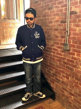 「HYSTERIC GLAMOUR（ヒステリックグラマー）のHYS WHISKY柄 刺繍キャップ（キャップ）」を使った、Hさん（メンズ・166cm）の冬コーディネート