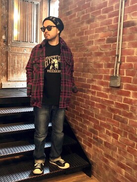 「HYSTERIC GLAMOUR（ヒステリックグラマー）のREVOLUTION SOUNDS刺繍 CPOシャツ（シャツ/ブラウス）」を使った、Hさん（メンズ・166cm）の冬コーディネート