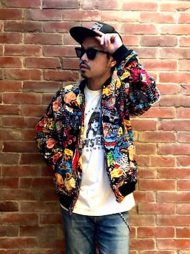 「HYSTERIC GLAMOUR（ヒステリックグラマー）のHYS WHISKY柄 刺繍キャップ（キャップ）」を使った、Hさん（メンズ・166cm）の冬コーディネート