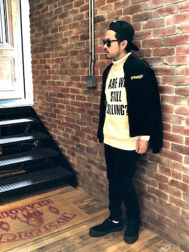 「HYSTERIC GLAMOUR（ヒステリックグラマー）のHYS WHISKY柄 刺繍キャップ（キャップ）」を使った、Hさん（メンズ・166cm）の冬コーディネート