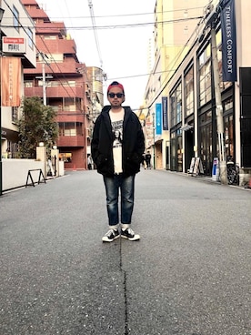 「HYSTERIC GLAMOUR（ヒステリックグラマー）のHYS WHISKY柄 刺繍キャップ（キャップ）」を使った、Hさん（メンズ・166cm）の春コーディネート