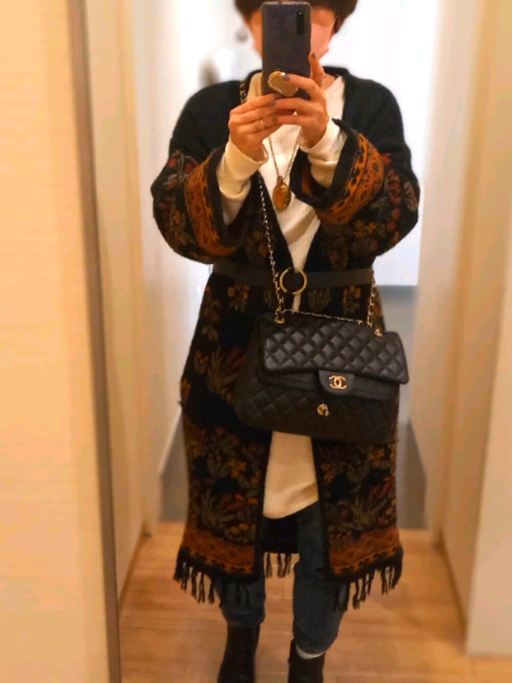 「冬、おしゃれさんと繋がりたい、オトナ女子、アラフォー、ママコーデ、カーディガン、オトナカジュアル、アッパーハイツ、トゥデイフル(TODAYFUL)、すきなものを着たい」｜「TODAYFULのアイテム（カーディガン/ボレロ、その他）」を使った、spf768b9さん（レディース・160cm）の冬コーディネートの1枚目の写真