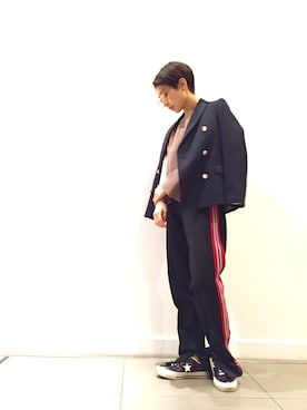 「BEAUTY&YOUTH UNITED ARROWS（ビューティーアンドユースユナイテッドアローズ）のアイテム（テーラードジャケット、ブラック系）」を使った、Miyu Iwasakiさん（レディース・160cm）の冬コーディネート