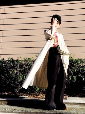 「BEAUTY&YOUTH UNITED ARROWS（ビューティーアンドユースユナイテッドアローズ）のBY ツイル ハイウエスト ワイドパンツ（その他パンツ、ブラック系）」を使った、Miyu Iwasakiさん（レディース・160cm）の冬コーディネート