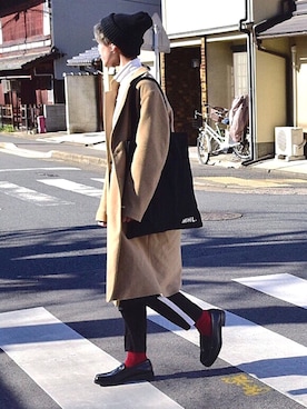 「MHL.」｜「アイテム（チェスターコート）」を使った、kakeruさん（メンズ・170cm）の冬コーディネート