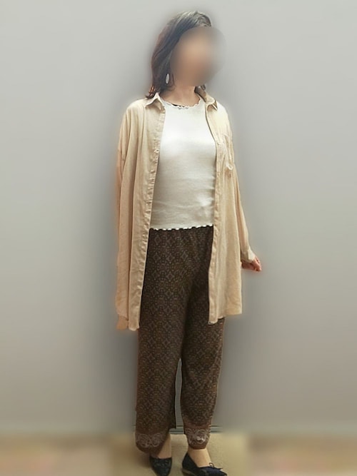 ウエストリボンエスニック柄ワイドパンツ(LONG)（その他パンツ