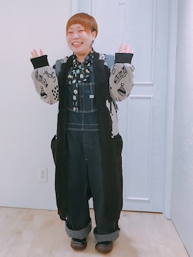 「柄×柄」｜「アイテム（オールインワン・サロペット）」を使った、すうちゃん🐧ScoLarさん（レディース・142cm）の春コーディネート