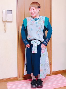 「ロンクスカート」｜「アイテム（アクセサリー）」を使った、すうちゃん🐧ScoLarさん（レディース・142cm）の春コーディネート