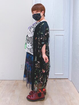 チュール刺繍ロングカーディガンを使った人気ファッションコーディネート - WEAR