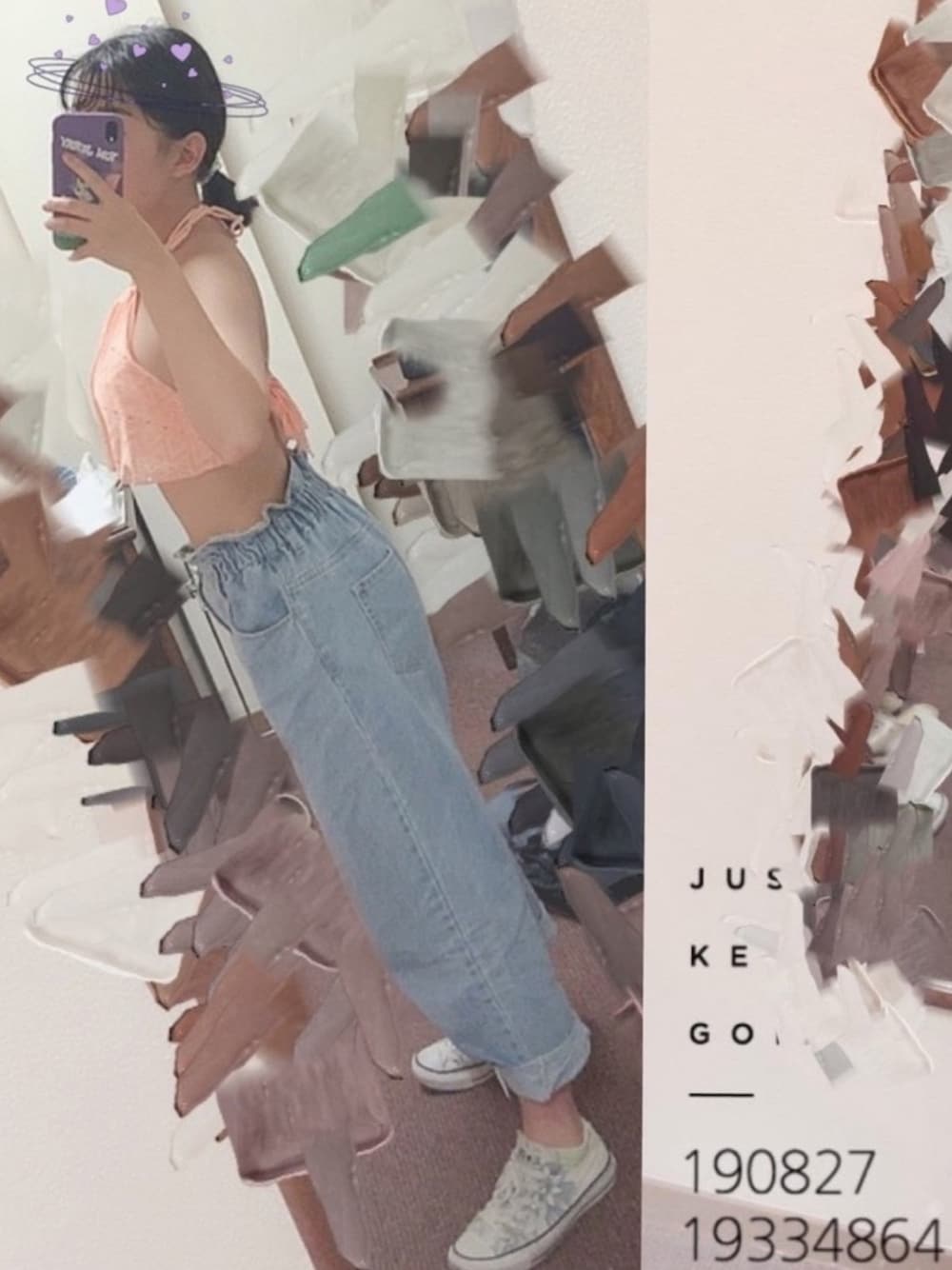 「水着、ピンク、おしゃれさんと繋がりたい、大人ガーリー、夏コーデ、シンプルコーデ、スニーカーコーデ、WEGO、きれいめカジュアル、キレイめ」｜「WEGOのWEGO/【WEB限定】デニムストレートワイドパンツ（デニムパンツ、ブルー系）」を使った、ネネさん（レディース・157cm）の夏コーディネートの1枚目の写真