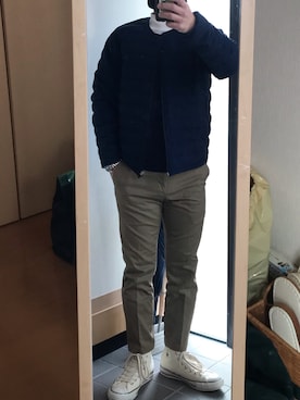 「アイテム（ダウンジャケット/コート、ブルー系）」を使った、クリフジさん（メンズ・163cm）の秋コーディネート