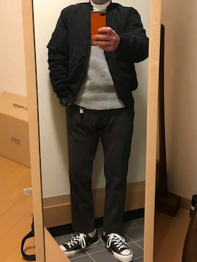 「BEAUTY&YOUTH UNITED ARROWS（ビューティーアンドユースユナイテッドアローズ）のアイテム（MA-1）」を使った、クリフジさん（メンズ・163cm）の冬コーディネート