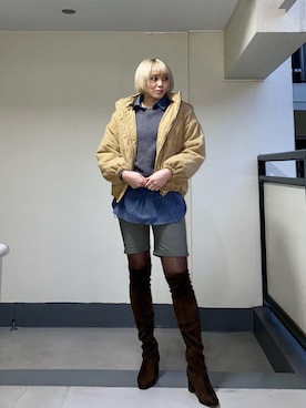 「OZOC（オゾック）のアイテム（ブーツ）」を使った、ももらんぼさん（レディース・170cm）の冬コーディネート