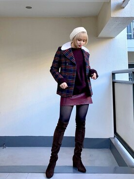 「OZOC（オゾック）のアイテム（ブーツ）」を使った、ももらんぼさん（レディース・170cm）の冬コーディネート