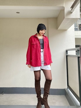 「OZOC（オゾック）のアイテム（ブーツ）」を使った、ももらんぼさん（レディース・170cm）の春コーディネート