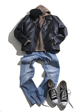 「WEGO（ウィゴー）のアイテム（ライダースジャケット）」を使った、WEGOさん（メンズ・175cm）の冬コーディネート