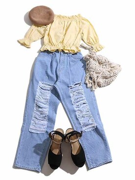 「WEGO（ウィゴー）のWEGO/マクラメ巾着ショルダーバッグ（ショルダーバッグ）」を使った、WEGOさん（レディース・160cm）の春コーディネート