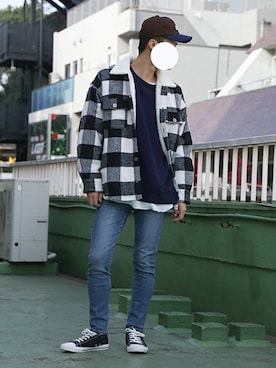 「Dickies（ディッキーズ）のアイテム（帽子）」を使った、WEGOさん（メンズ・177cm）の冬コーディネート