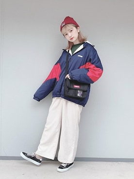 「BEN DAVIS（ベンデイビス）のアイテム（帽子）」を使った、WEGOさん（レディース・170cm）の冬コーディネート