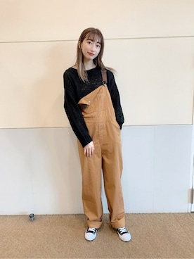 「チノ」｜「アイテム（オールインワン・サロペット）」を使った、WEGOさん（レディース・158cm）の冬コーディネート