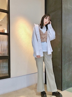「センタープレスパンツ」｜「アイテム（ミリタリージャケット）」を使った、WEGOさん（レディース・160cm）の冬コーディネート