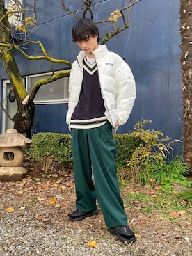 「ワイドスラックス」｜「アイテム（ダウンジャケット/コート）」を使った、WEGOさん（レディース・171cm）の冬コーディネート