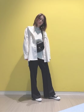 「センタープレスパンツ」｜「アイテム（ミリタリージャケット）」を使った、WEGOさん（レディース・160cm）の冬コーディネート