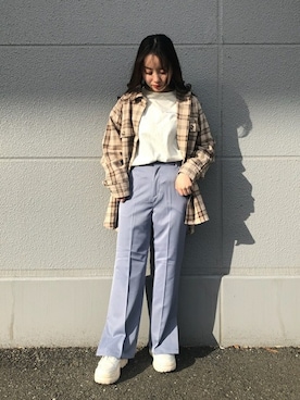 「センタープレスパンツ」｜「アイテム（ミリタリージャケット）」を使った、WEGOさん（レディース・161cm）の冬コーディネート