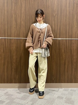 「センタープレスパンツ」｜「アイテム（その他シューズ）」を使った、WEGOさん（レディース・145cm）の冬コーディネート