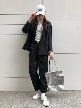 「ワイドテーパードパンツ」｜「アイテム（テーラードジャケット）」を使った、WEGOさん（レディース・177cm）の冬コーディネート