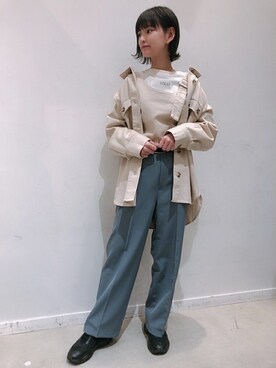 「センタープレスパンツ」｜「アイテム（ミリタリージャケット）」を使った、WEGOさん（レディース・155cm）の冬コーディネート
