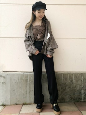 「センタープレスパンツ」｜「アイテム（キャスケット）」を使った、WEGOさん（レディース・160cm）の春コーディネート
