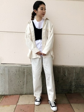 「ワイドテーパードパンツ」｜「アイテム（ジャケット/アウター）」を使った、WEGOさん（レディース・160cm）の春コーディネート