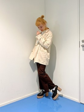 「センタープレスパンツ」｜「アイテム（その他シューズ）」を使った、WEGOさん（レディース・155cm）の春コーディネート