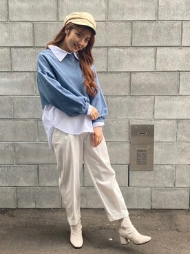 「ビッグシャツ」｜「アイテム（スウェット）」を使った、WEGOさん（レディース・163cm）の春コーディネート