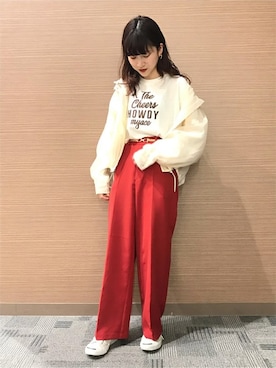 「センタープレスパンツ」｜「アイテム（マウンテンパーカー）」を使った、WEGOさん（レディース・155cm）の春コーディネート