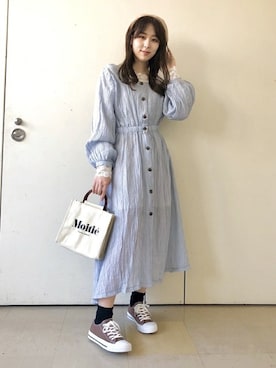 「2wayワンピース」｜「アイテム（ハンチング/ベレー帽）」を使った、WEGOさん（レディース・159cm）の春コーディネート