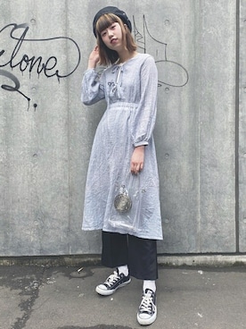 「2wayワンピース」｜「アイテム（ハンチング/ベレー帽）」を使った、WEGOさん（レディース・168cm）の春コーディネート