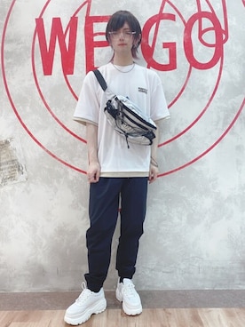 「アイテム（ボディバッグ/ウエストポーチ、シルバー系）」を使った、WEGOさん（メンズ・171cm）の夏コーディネート