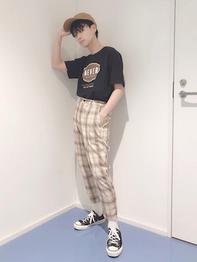 「タータンチェック」｜「アイテム（キャップ）」を使った、WEGOさん（メンズ・168cm）の夏コーディネート